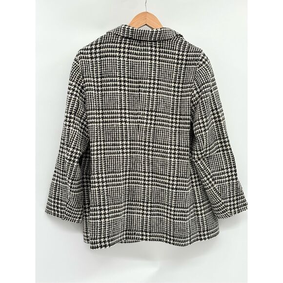 Talbots Jacket Blazer‎ Women 12 Houndstooth Cream Off White Dark Navy Blue Wool - Picture 4 of 15